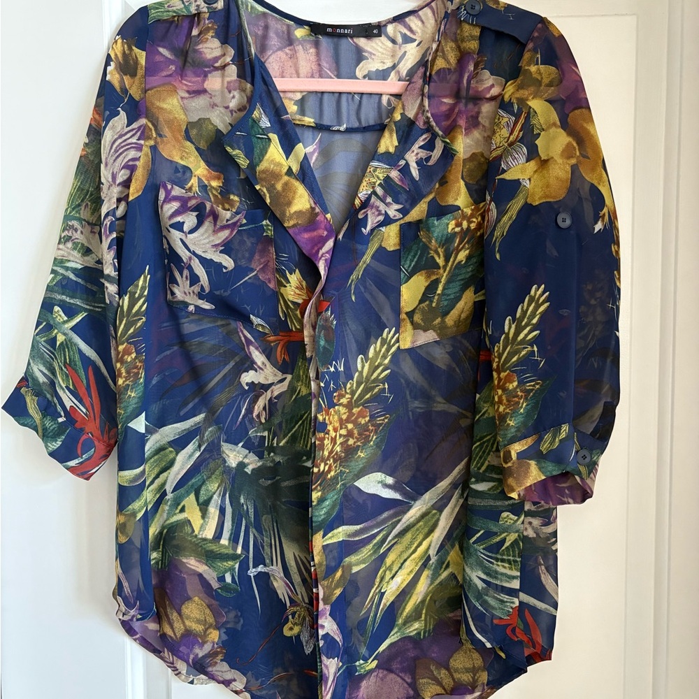 Yellow and Green Relaxed 3/4 Sleeve Blouse